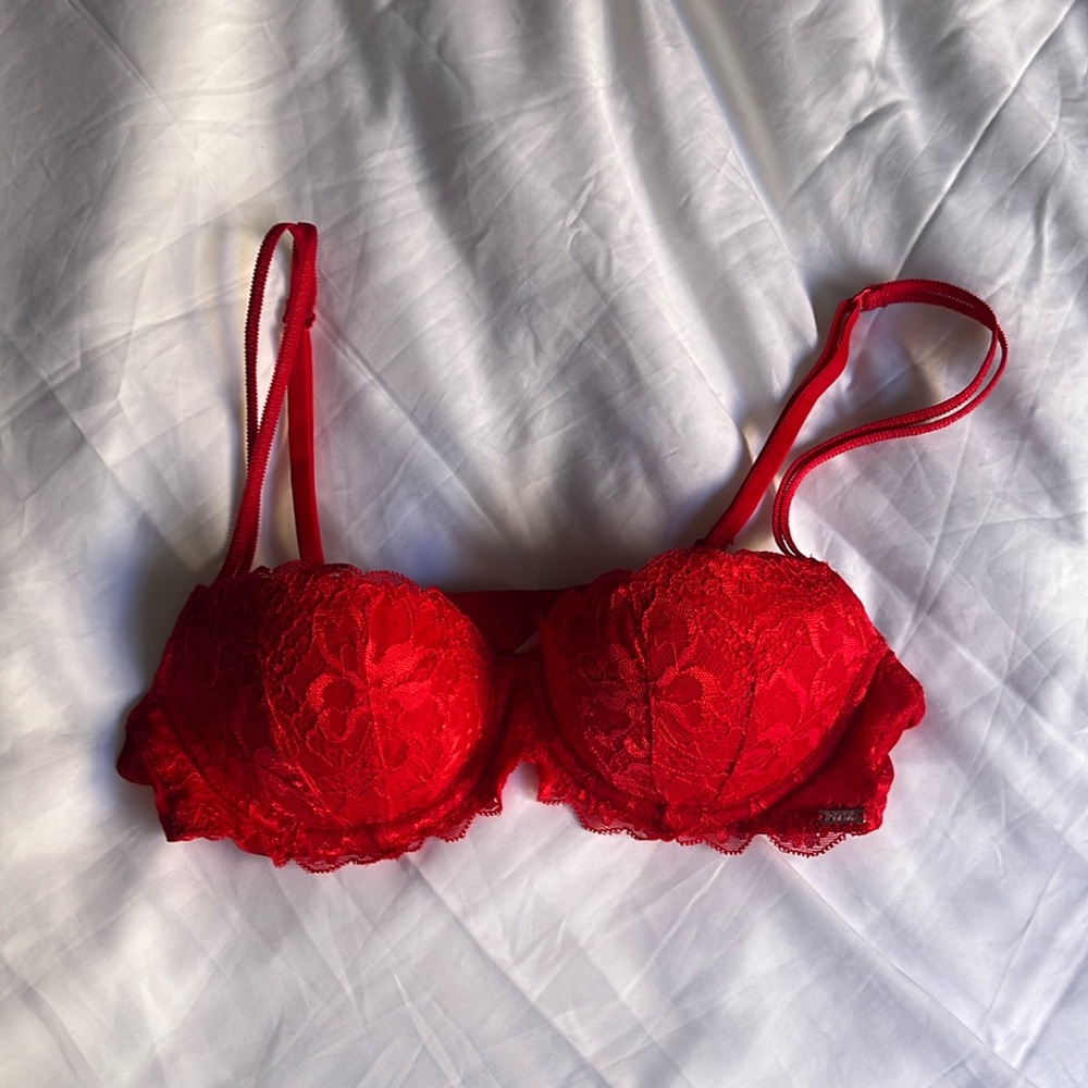 PINK Red Lace Push Up Bra